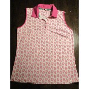 Lady Hagen Palm Leaf Sleeveless Polo Golf Shirt athletic shirt white pink Size S